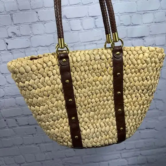 Straw Studios Large Straw & Leather Tote Bag - Picture 4 of 10